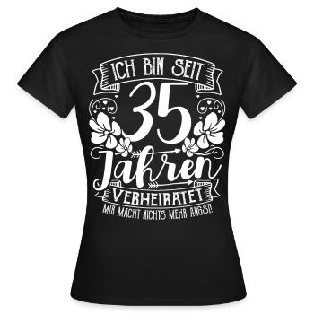 Leinenhochzeit 35 Jahre Verheiratet Hochzeitstag - Frauen T-Shirt - Schwarz - Vorne - AI Model Female 172 dark (172cm)