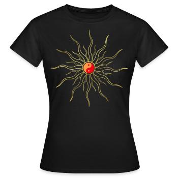 Sun - Yin Yang - Holy Geometry - Sun Rays - Women's T-Shirt - black - Front - AI Model Female 172 dark (172cm)