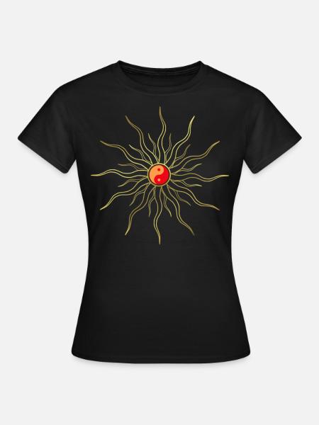 Sonne - Yin Yang - hl. Geometrie - Sonnenstrahlen - Frauen T-Shirt - Schwarz