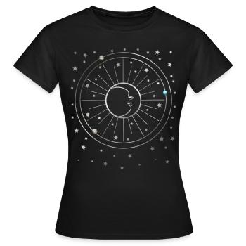 Lune - Étoiles - Planètes - Ciel étoilé - Galaxie - T-shirt Femme - noir - Devant - AI Model Female 172 dark (172cm)