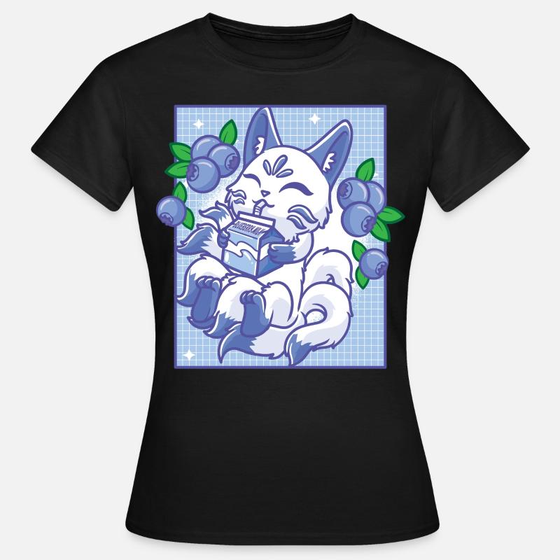 Kitsune Giappone Anime Kawaii Blueberry - Maglietta da donna - nero