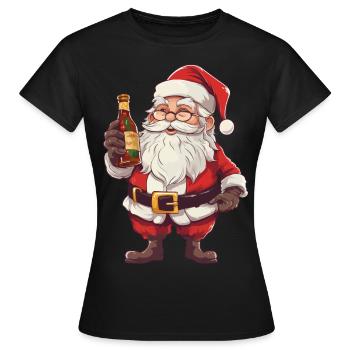 Père Noël bouteille rhum alcool liqueur Cheers - T-shirt Femme - noir - Devant - AI Model Female 172 dark (172cm)