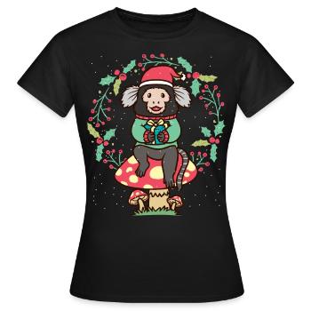 Singe ouistiti Singe à oreilles en brosse sur champignon - T-shirt Femme - noir - Devant - AI Model Female 172 dark (172cm)