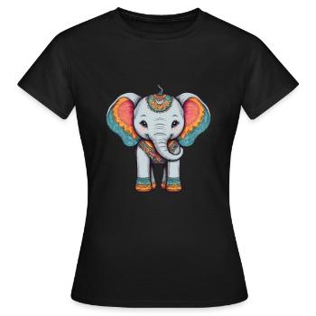 Éléphant Coloré Mignon Éléphant Bébé Mandala Hindi - T-shirt Femme - noir - Devant - AI Model Female 172 dark (172cm)