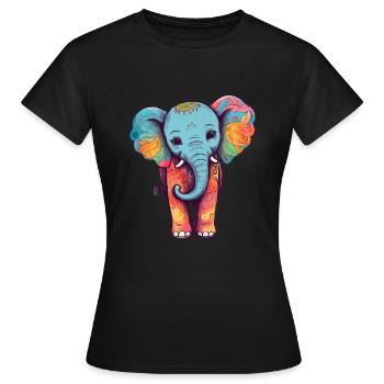 Éléphant Coloré Mignon Éléphant Bébé Mandala Hindi - T-shirt Femme - noir - Devant - AI Model Female 172 dark (172cm)