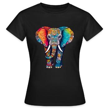 Éléphant Coloré Mignon Éléphant Bébé Mandala Hindi - T-shirt Femme - noir - Devant - AI Model Female 172 dark (172cm)