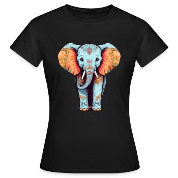 Éléphant Coloré Mignon Éléphant Bébé Mandala Hindi - T-shirt Femme - noir - Devant - AI Model Female 172 dark (172cm)