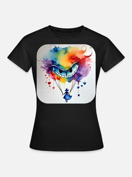 Mädchen und lachendes Katzen Gesicht - Dame-T-shirt - sort