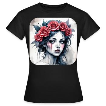 Fille punk gothique cool avec des roses rouges - T-shirt Femme - noir - Devant - AI Model Female 172 dark (172cm)