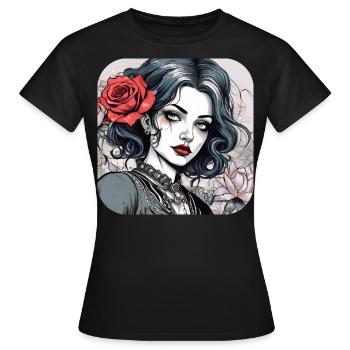 Fille punk gothique cool avec des roses rouges - T-shirt Femme - noir - Devant - AI Model Female 172 dark (172cm)