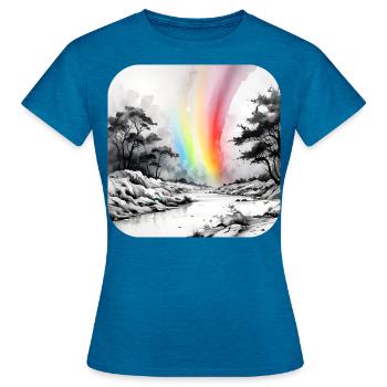 Paysage avec arc-en-ciel - T-shirt Femme - bleu saphir antique chiné - Devant - AI Model Female 172 dark (172cm)