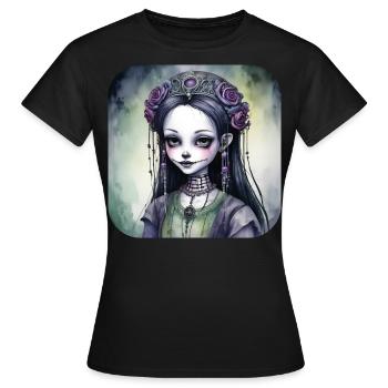 Fille punk gothique cool avec des roses - T-shirt Femme - noir - Devant - AI Model Female 172 dark (172cm)