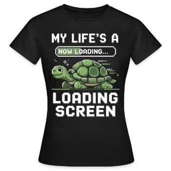 Tortue dans l’écran de chargement - T-shirt Femme - noir - Devant - AI Model Female 172 dark (172cm)