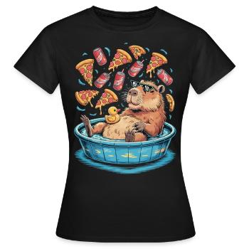Capybara-Chillzone - Pizza, Limo, Entspannung - Frauen T-Shirt - Schwarz - Vorne - AI Model Female 172 dark (172cm)