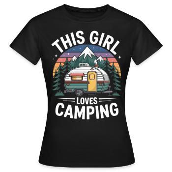 This woman loves camping - Women's T-Shirt - black - Front - AI Model Female 172 dark (172cm)