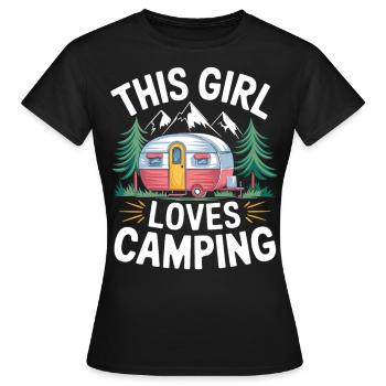 Wohnwagen Camping Girl - Frauen T-Shirt - Schwarz - Vorne - AI Model Female 172 dark (172cm)