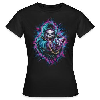 Faucheuse avec arme - Neon Death Skull - T-shirt Femme - noir - Devant - AI Model Female 172 dark (172cm)
