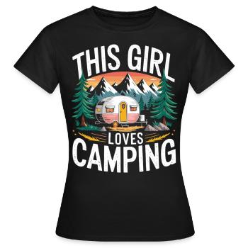 Camper Woman Loves Nature - Chemise Camping Girl - T-shirt Femme - noir - Devant - AI Model Female 172 dark (172cm)