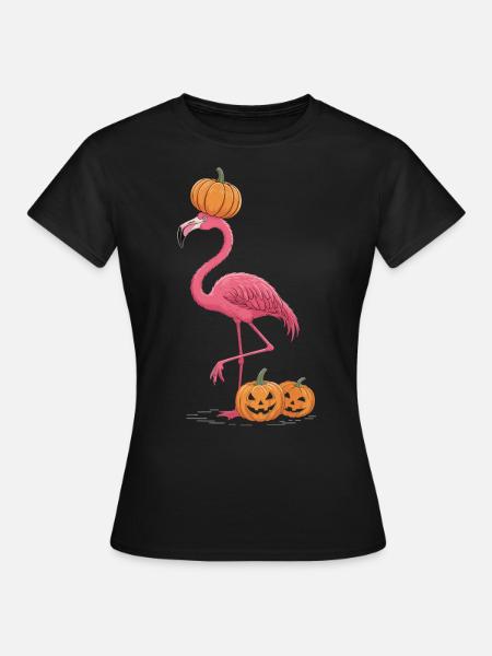 Lustiger Flamingo mit Kürbis – Halloween-Shirt - Frauen T-Shirt - Schwarz