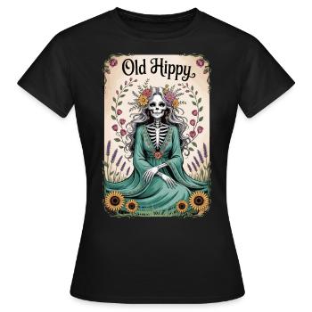 Old Hippy Skelett Blumen Tarot Shirt - Frauen T-Shirt - Schwarz - Vorne - AI Model Female 172 dark (172cm)