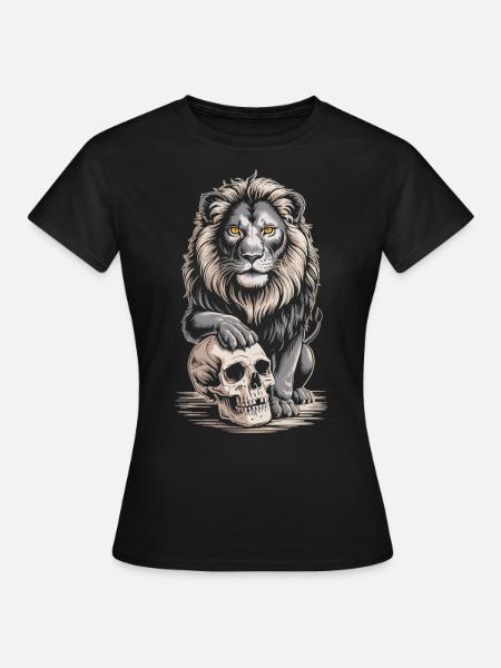 Löwe mit Totenschädel - Frauen T-Shirt - Schwarz