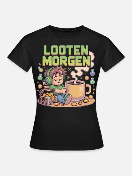 Pixel Kaffee und Loot - Frauen T-Shirt - Schwarz