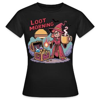 Kaffeetasse Zauberin Loot Morning Gamer Girl - Frauen T-Shirt - Schwarz - Vorne - AI Model Female 172 dark (172cm)