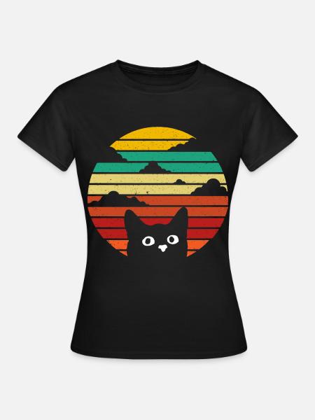 Retro Vintage Katze Sonnenuntergang Katze Jahrgang - Dame-T-shirt - sort