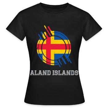 Aland-Inseln Runder Schild Landesfarben - Frauen T-Shirt - Schwarz - Vorne - AI Model Female 172 dark (172cm)
