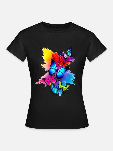Schmetterling Splash Bunt - Frauen T-Shirt - Schwarz