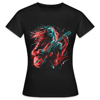 Guitarist Electric Guitar Rock Punk Metal Splash Neon - Women's T-Shirt - black - Front - AI Model Female 172 dark (172cm)