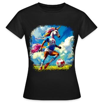 Einhörner Fussball - Frauen T-Shirt - Schwarz - Vorne - AI Model Female 172 dark (172cm)