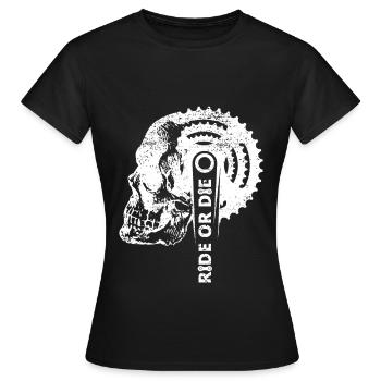 Ride or die Totenkopf Zahnkranz Pedale Fahrrad MTB - Frauen T-Shirt - Schwarz - Vorne - AI Model Female 172 dark (172cm)