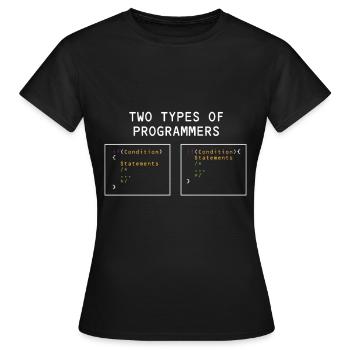 Deux types de programmeurs PHP HTML IT Developer - T-shirt Femme - noir - Devant - AI Model Female 172 dark (172cm)