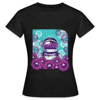 Flower Astronaut - Weltfrauentag - Frauen T-Shirt - Schwarz - Vorne - AI Model Female 172 dark (172cm)