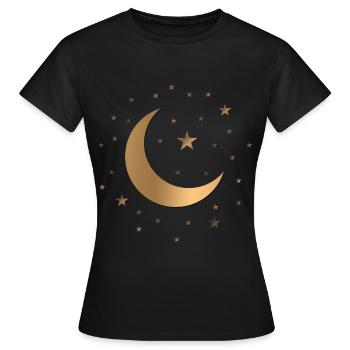 Ciel étoilé - Etoiles et lune - T-shirt Femme - noir - Devant - AI Model Female 172 dark (172cm)
