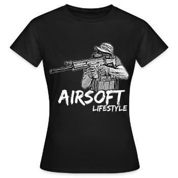 Airsoft /Softair / Softgun / AEG Airsoft Milsim - Frauen T-Shirt - Schwarz - Vorne - AI Model Female 172 dark (172cm)