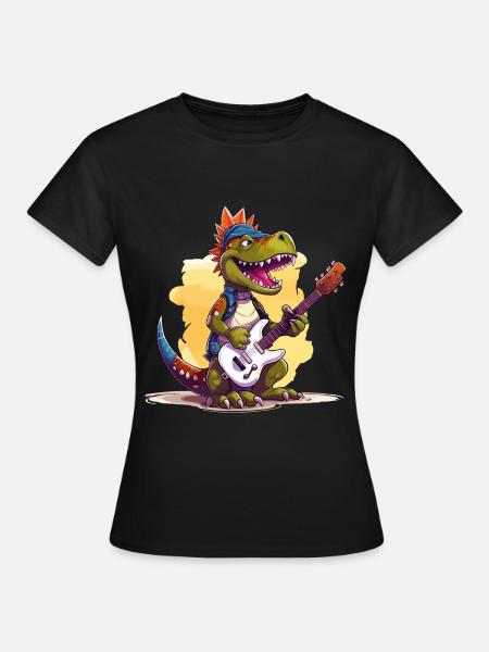 Dino Guitare Electrique Guitariste Dinosaur Music Band - T-shirt Femme - noir