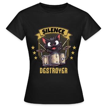Tambours Tambours Silence Destructeur Chat Drôle - T-shirt Femme - noir - Devant - AI Model Female 172 dark (172cm)