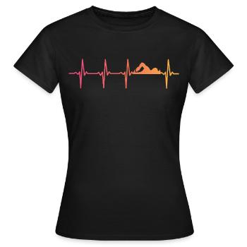 Schwimmendes Sonnenuntergangs-Herzschlag-Schwimmergeschenk - Frauen T-Shirt - Schwarz - Vorne - AI Model Female 172 dark (172cm)