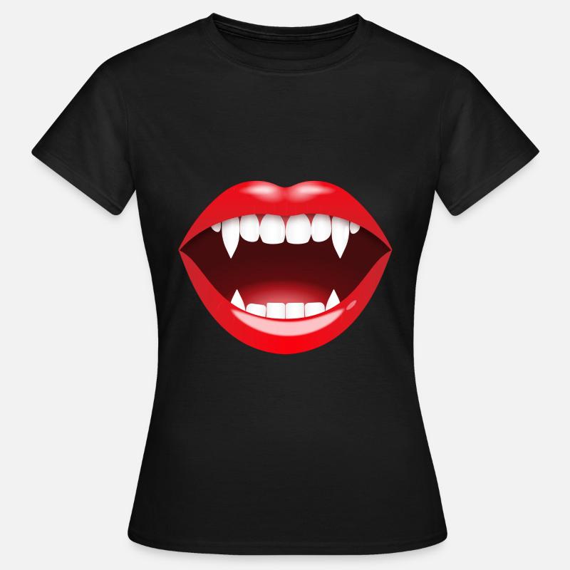Vampire Halloween funny red lips sharp teeth - Women's T-Shirt - black