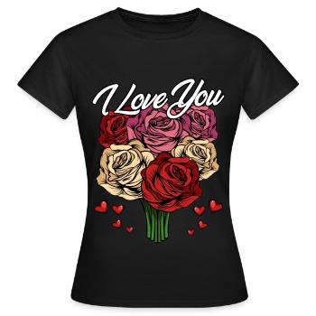 Je t'aime | Déclaration de roses de coeurs d'amour cadeau - T-shirt Femme - noir - Devant - AI Model Female 172 dark (172cm)