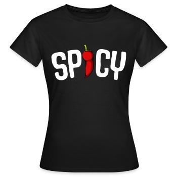 Spicy Chili Schriftzug Scharfe Chilischote - Frauen T-Shirt - Schwarz - Vorne - AI Model Female 172 dark (172cm)