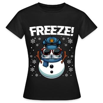 Geler! Bonhomme de neige de Noël de la police - T-shirt Femme - noir - Devant - AI Model Female 172 dark (172cm)