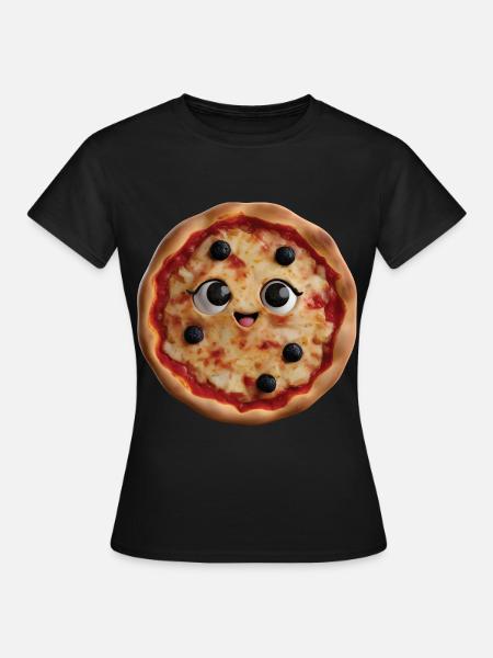 Glückliche Pizza - Frauen T-Shirt - Schwarz