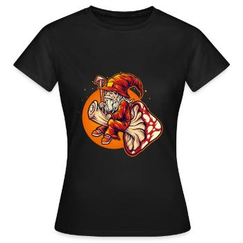 Zwergen Zauberer der auf Fliegenpilz reitet - Frauen T-Shirt - Schwarz - Vorne - AI Model Female 172 dark (172cm)
