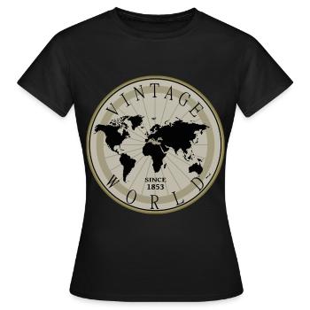 Vintage Shirt, Kissen, Frauen, Weltkugel, Tasse - Frauen T-Shirt - Schwarz - Vorne - AI Model Female 172 dark (172cm)