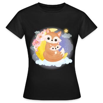 Nette Fuchs Familie auf einer Wolke mit Mond - Frauen T-Shirt - Schwarz - Vorne - AI Model Female 172 dark (172cm)