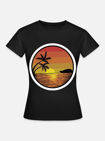 Plage coucher de soleil retro autocollant doré - T-shirt Femme - noir