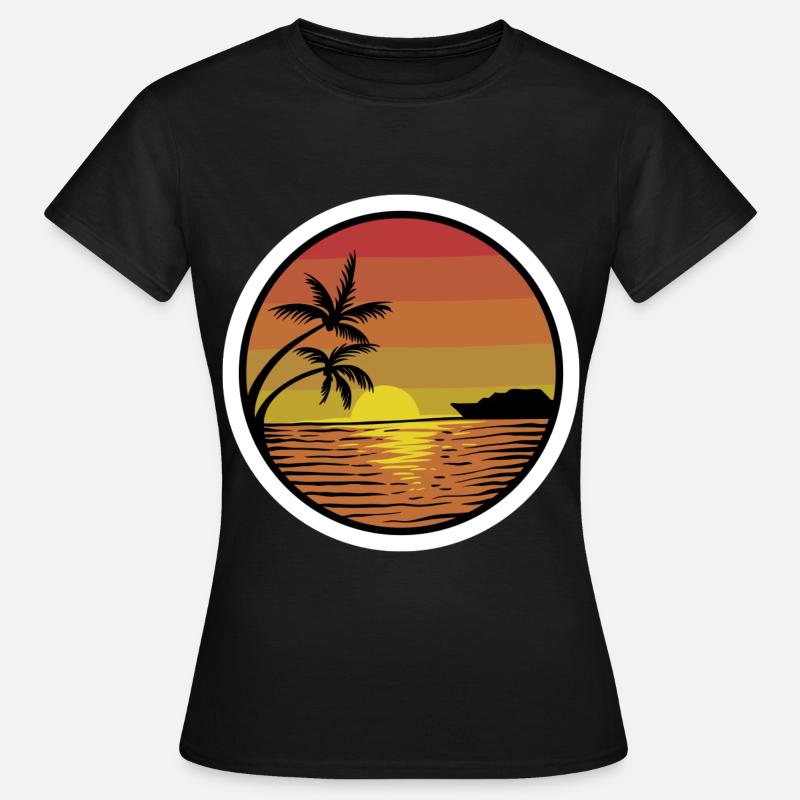 Plage coucher de soleil retro autocollant doré - T-shirt Femme - noir